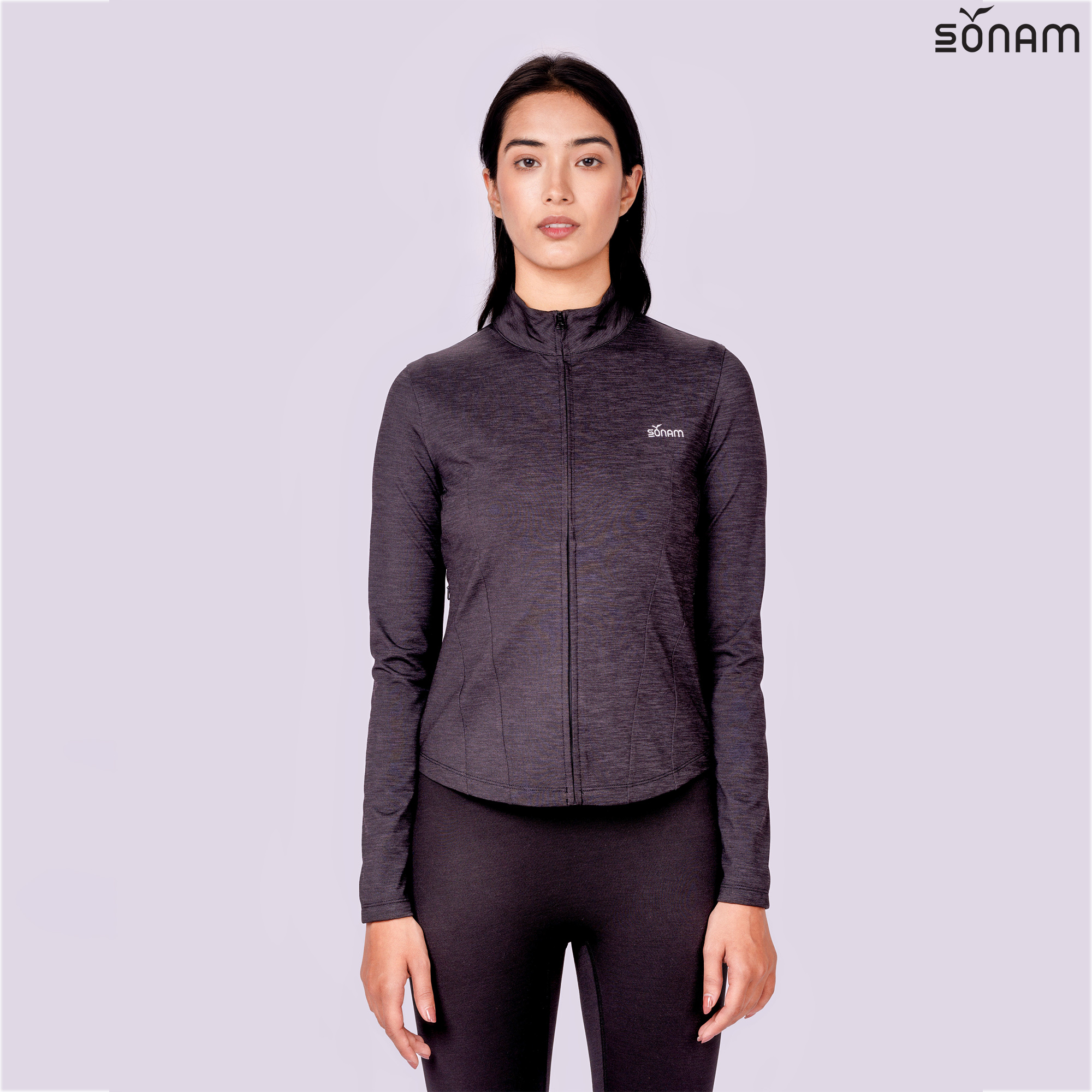 SONAM ASANGA WOMEN'S HEATHERED JERSEY ZIPPER JACKET (SS2025) #2584