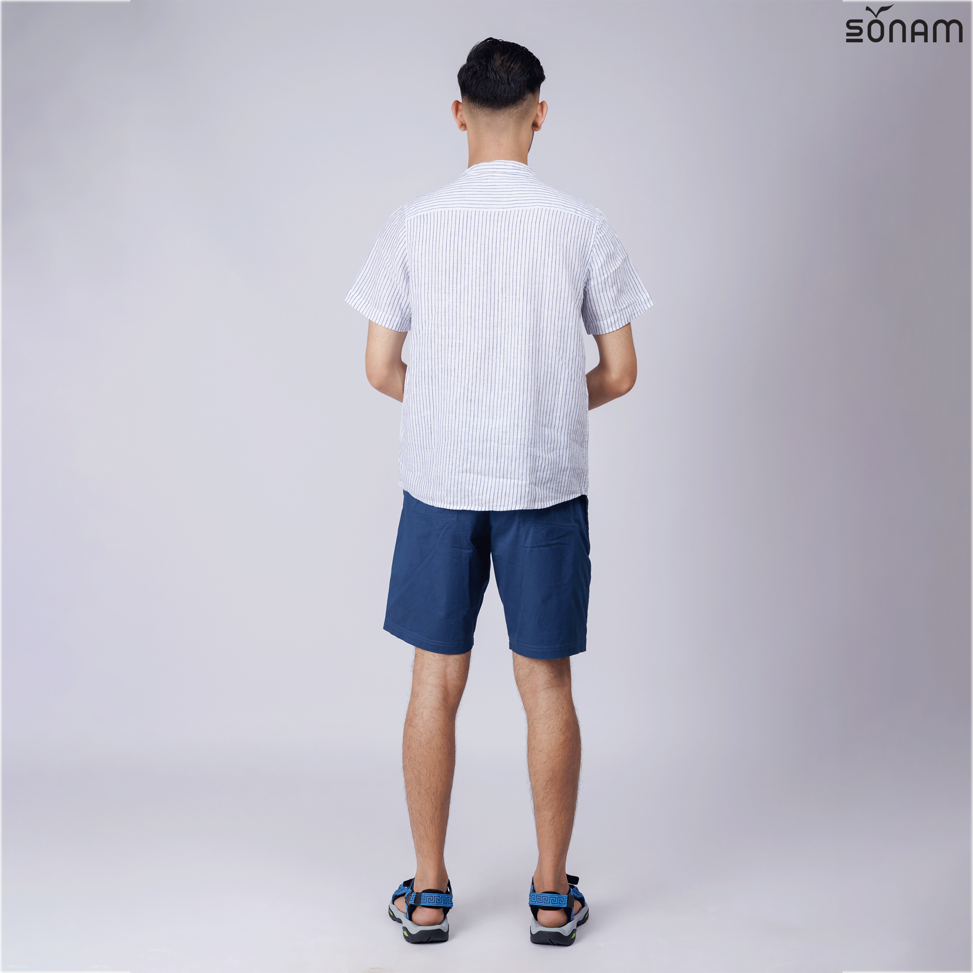 SONAM CHIRI MEN'S STRIPE DELAVE LINEN HALF SLEEVE SHIRT (SS2025) #2677