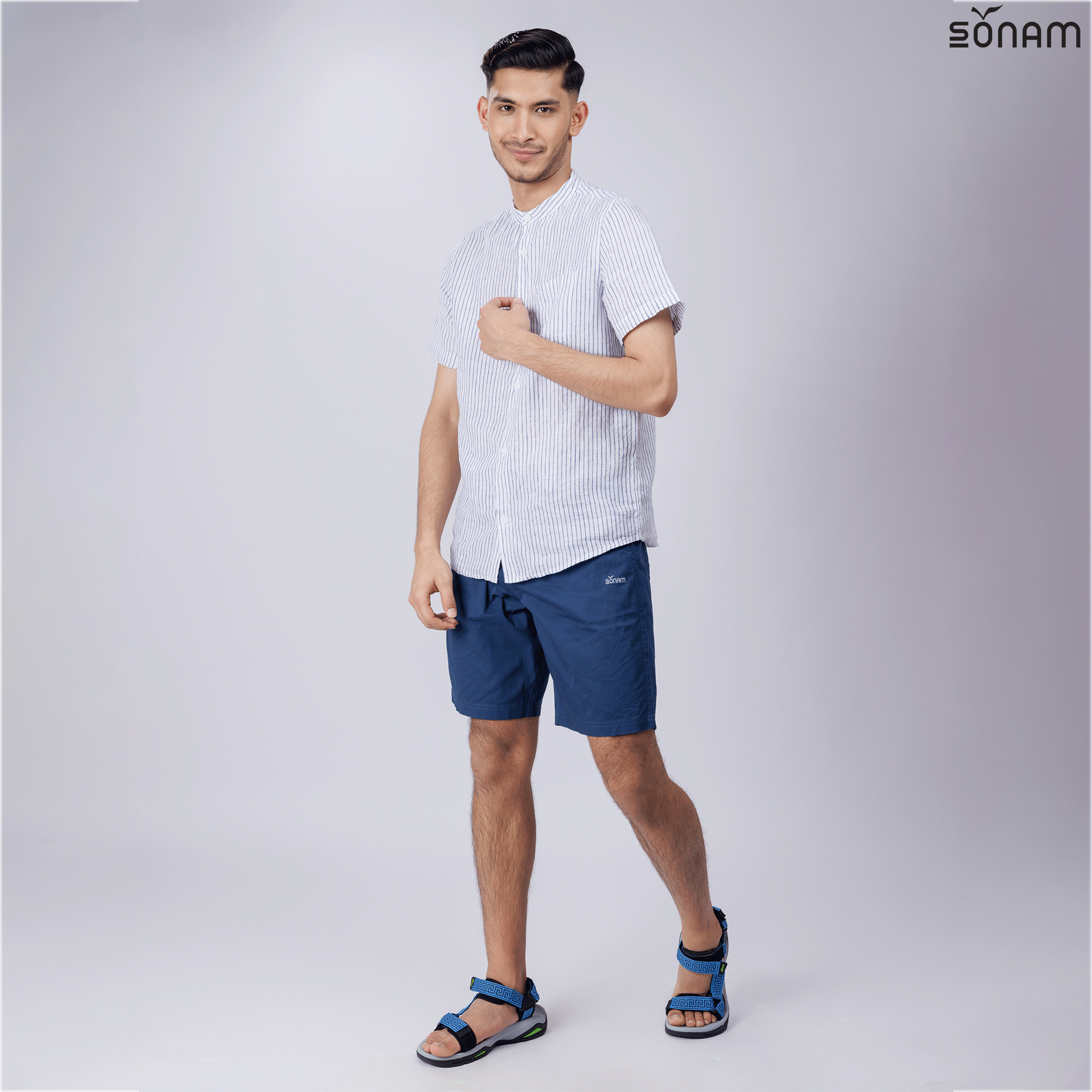SONAM CHIRI MEN'S STRIPE DELAVE LINEN HALF SLEEVE SHIRT (SS2025) #2677