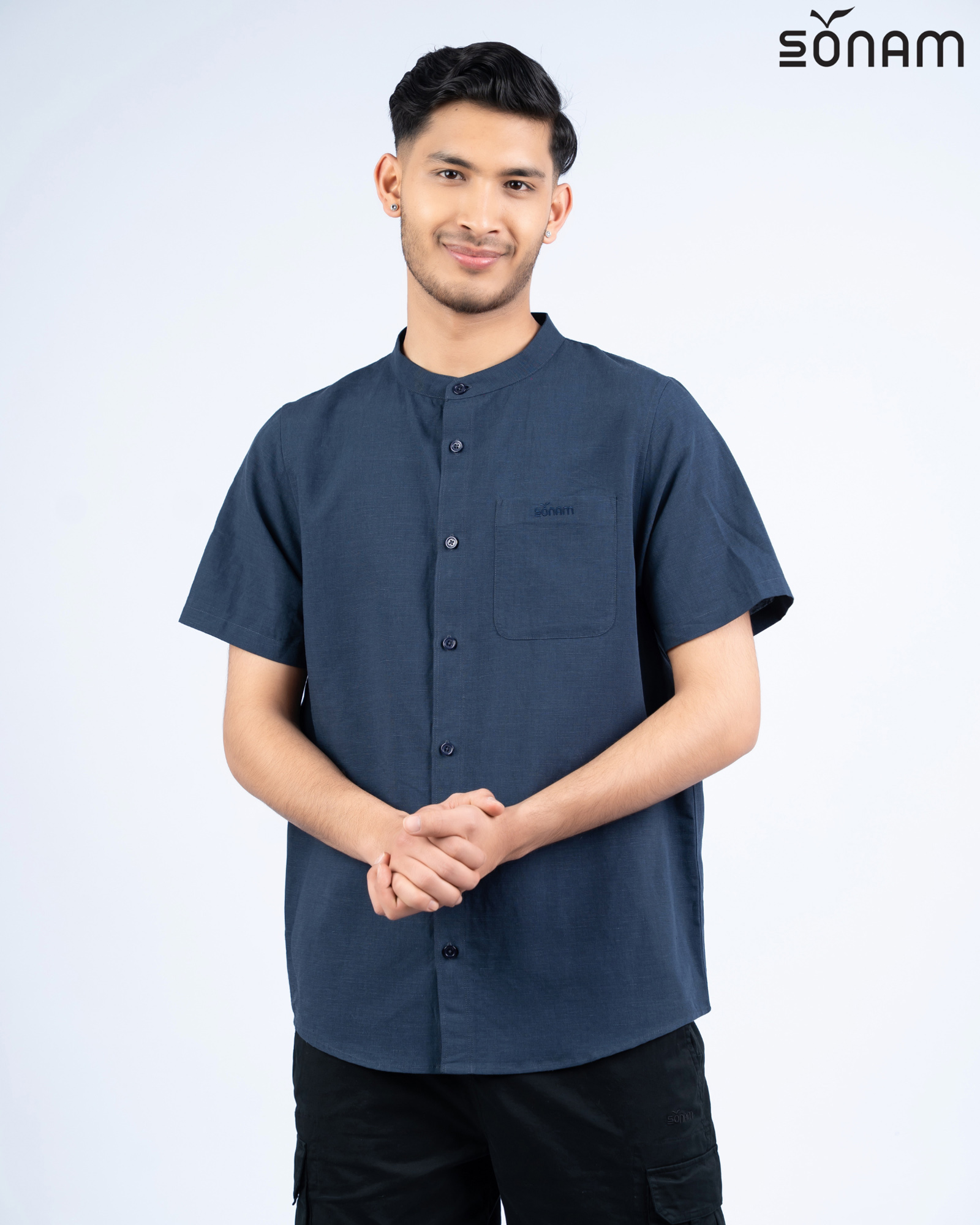SONAM GYALWA MEN`S LINEN RAYON BLEND HALF SHIRT (SS2026) #2913 