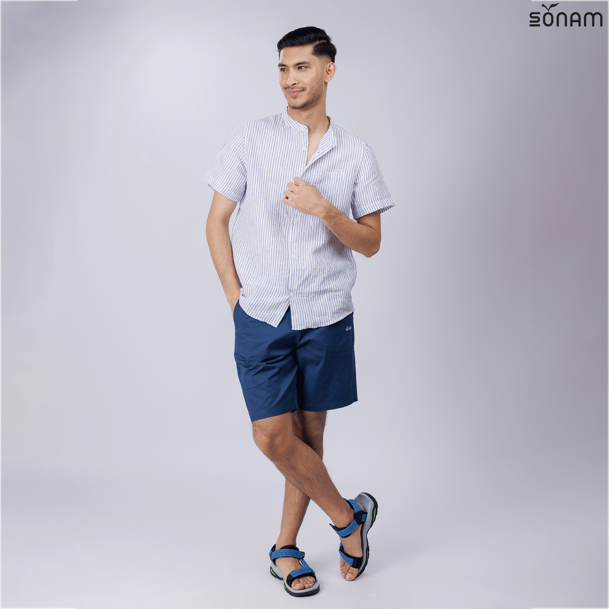 SONAM CHIRI MEN'S STRIPE DELAVE LINEN HALF SLEEVE SHIRT (SS2025) #2677