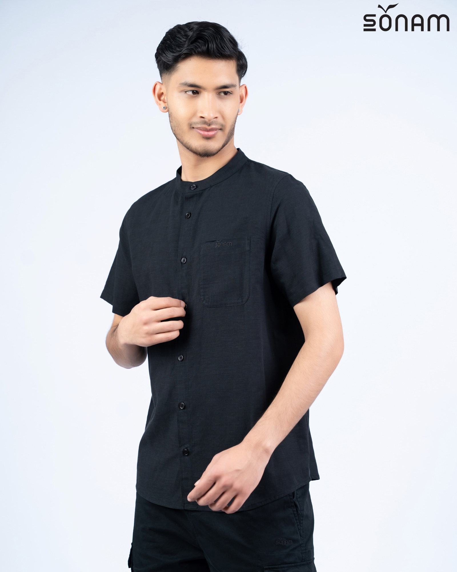 SONAM GYALWA MEN`S LINEN RAYON BLEND HALF SHIRT (SS2026) #2913 A