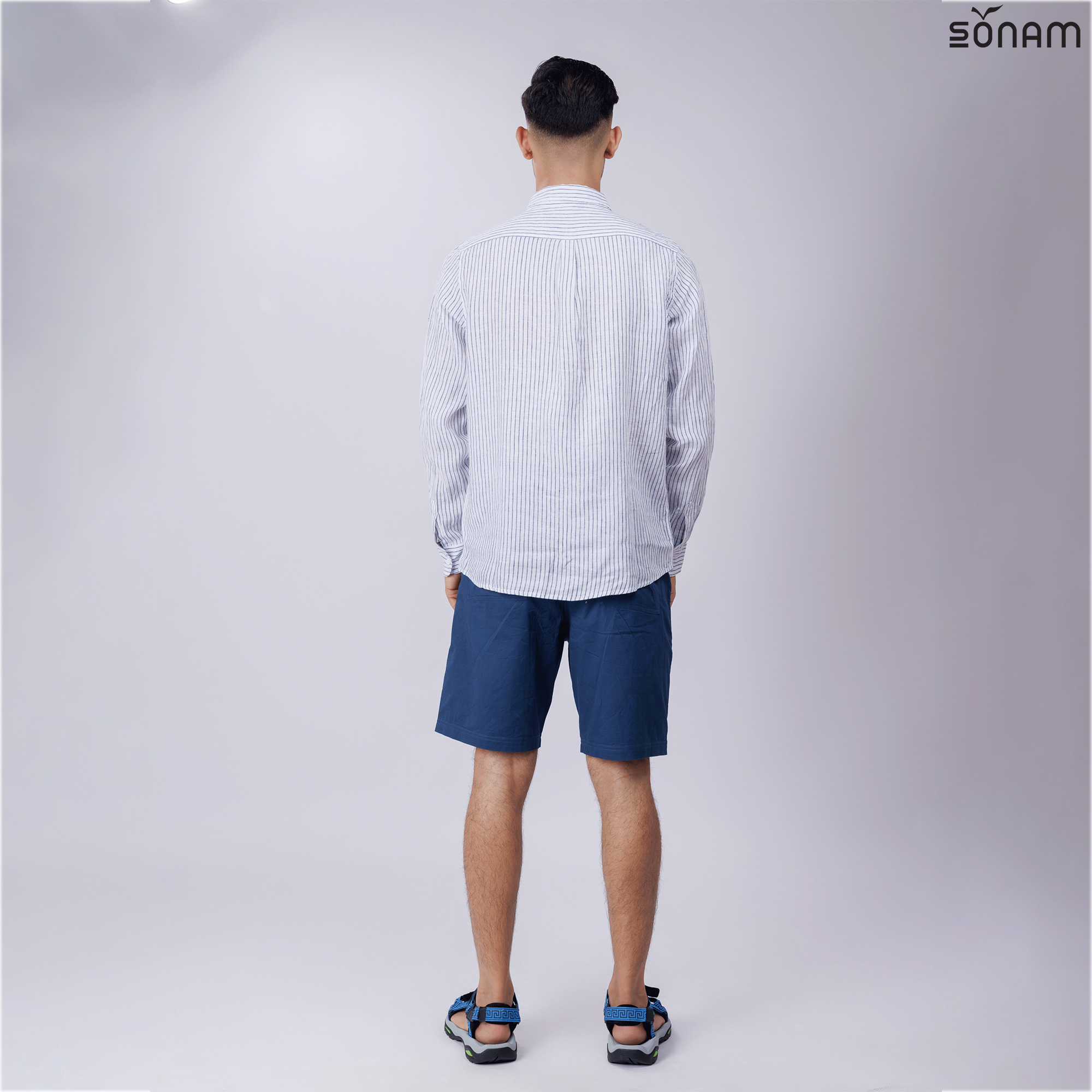 SONAM KUSANG MEN'S STRIPE DELAVE LINEN FULL SLEEVE SHIRT (SS2025) #2678