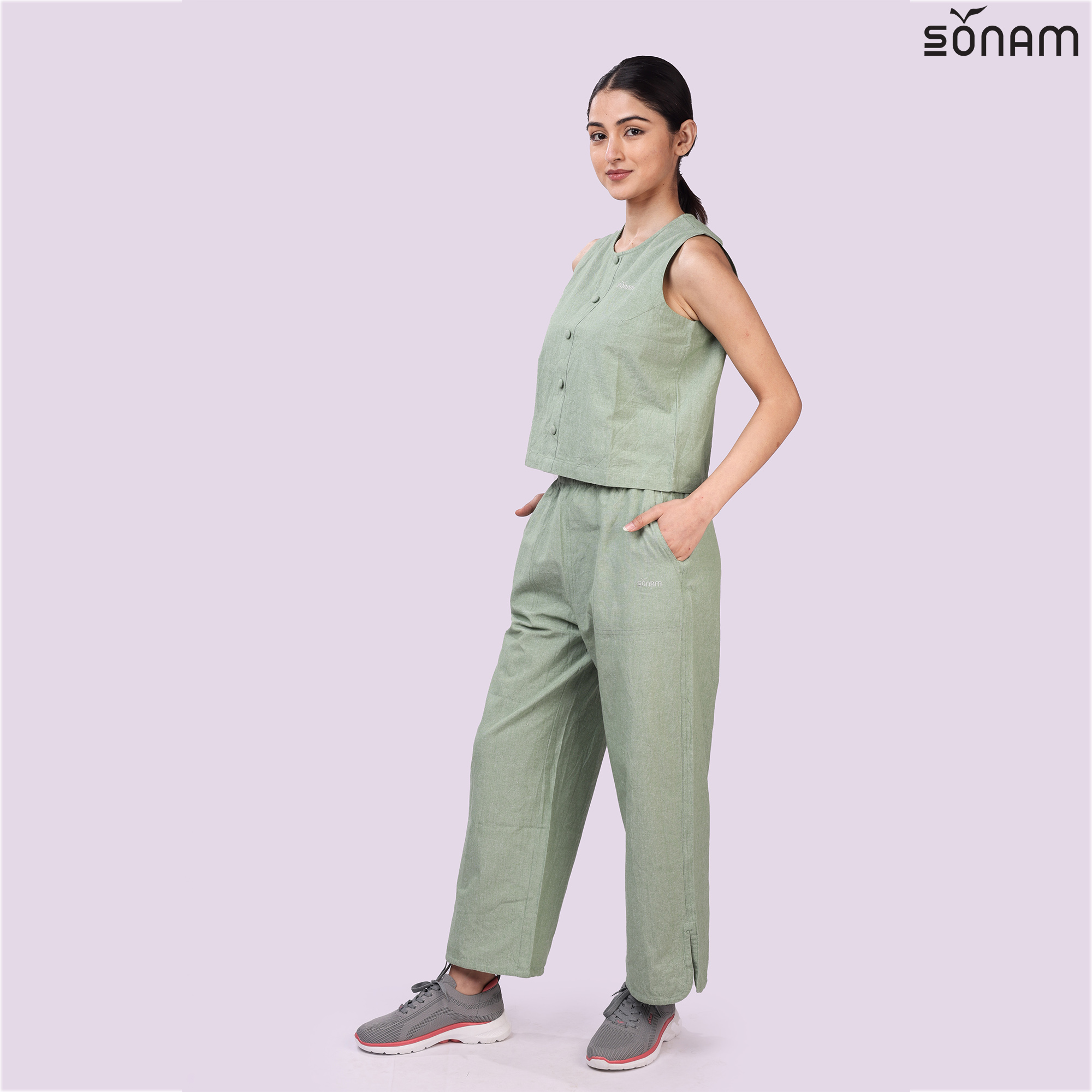 SONAM KHALYAL WOMEN'S CHAMBRAY WIDE LEG PANT (SS2025) #2574