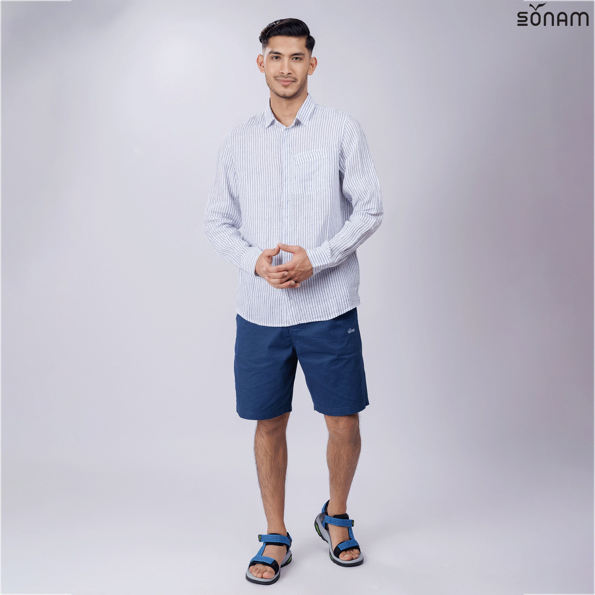 SONAM KUSANG MEN'S STRIPE DELAVE LINEN FULL SLEEVE SHIRT (SS2025) #2678