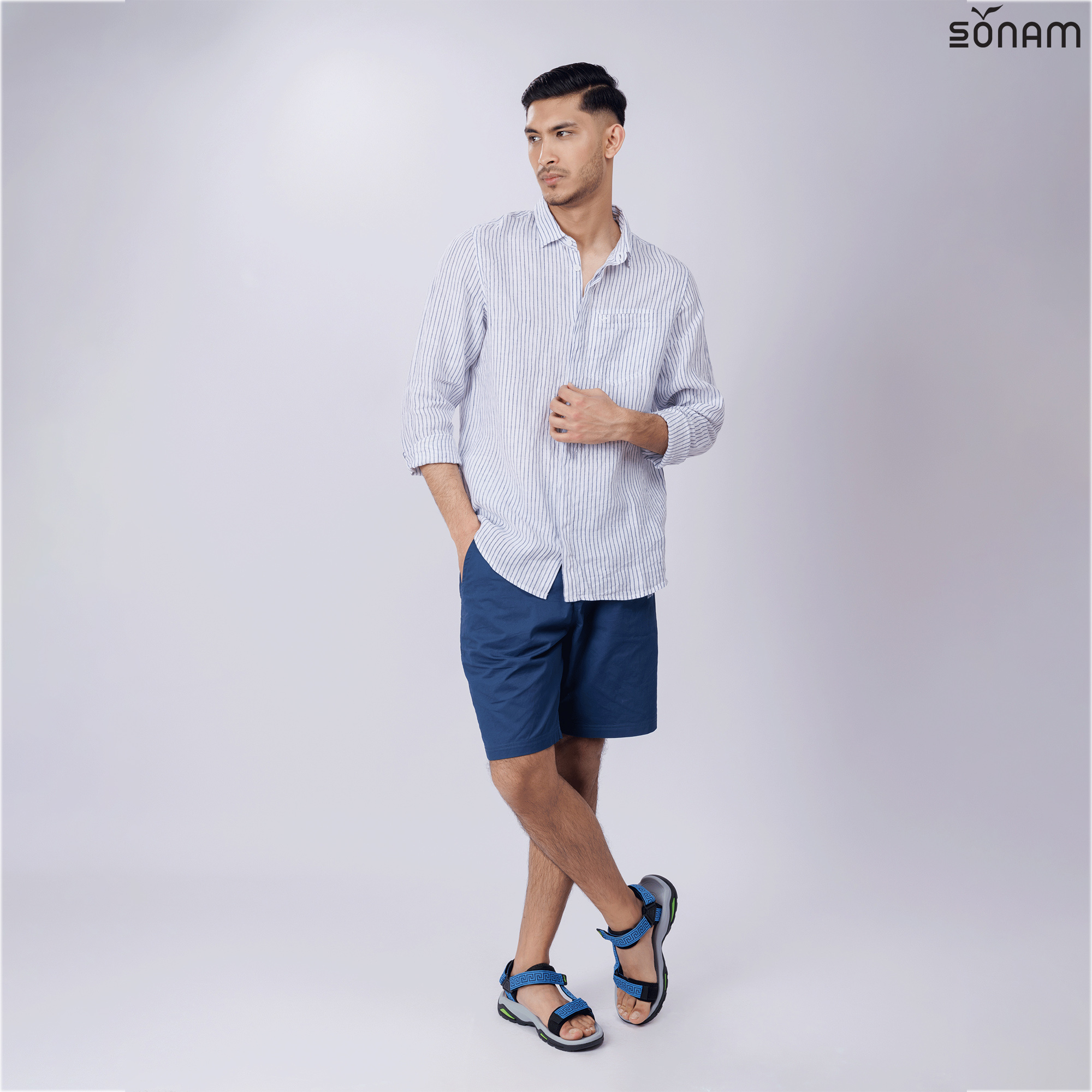 SONAM KUSANG MEN'S STRIPE DELAVE LINEN FULL SLEEVE SHIRT (SS2025) #2678