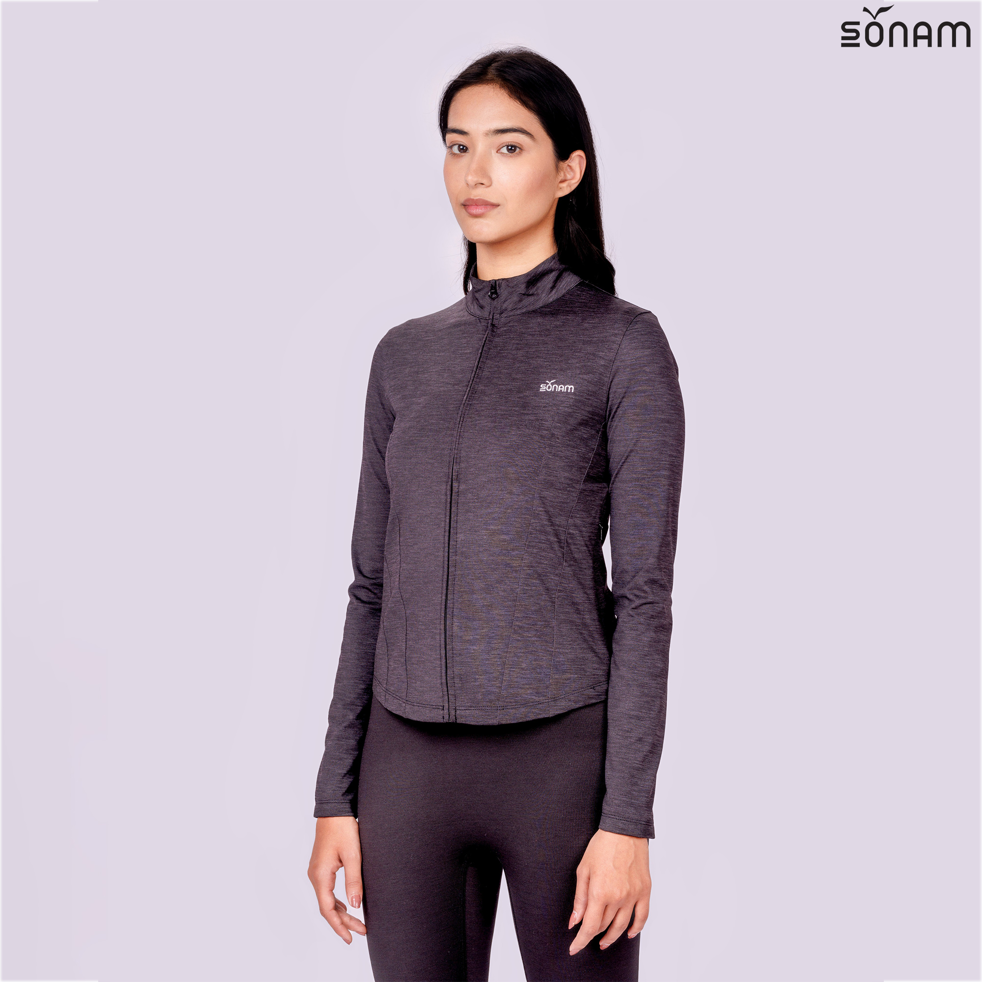 SONAM ASANGA WOMEN'S HEATHERED JERSEY ZIPPER JACKET (SS2025) #2584