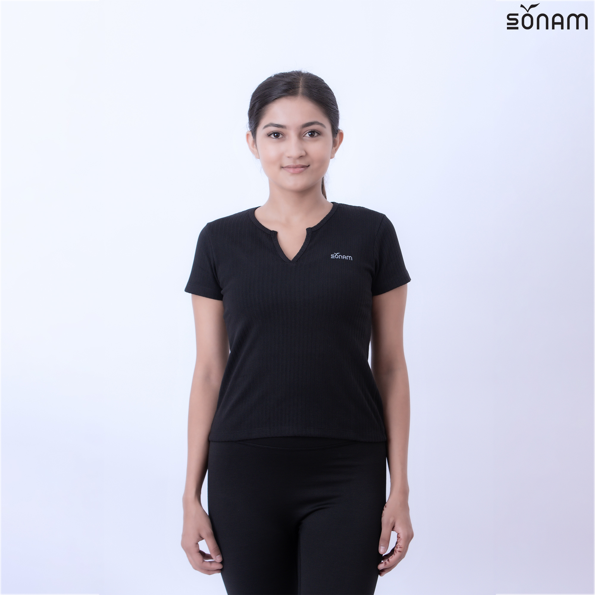 SONAM BUMTRI WOMEN'S HALF SLEEVE RIBBED T-SHIRT (FW2024) #2442