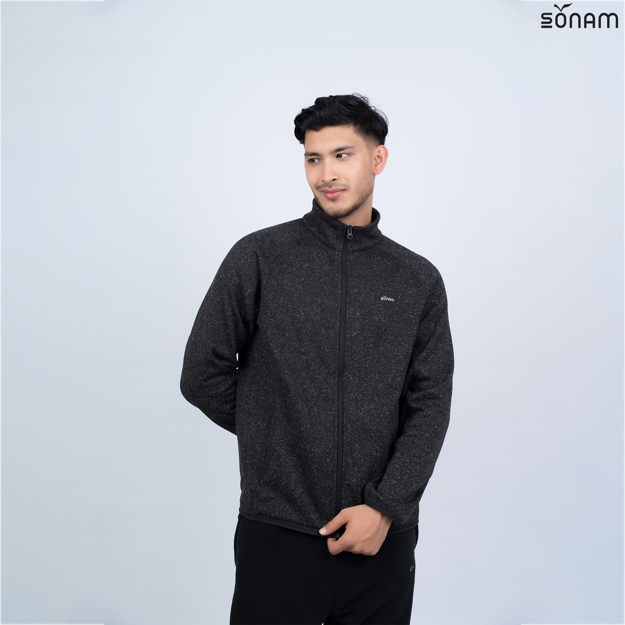 SONAM TYRO MEN'S MELANGED BRUSHED KNIT ACCENT ZIPPER JACKET (FW2026) #2964
