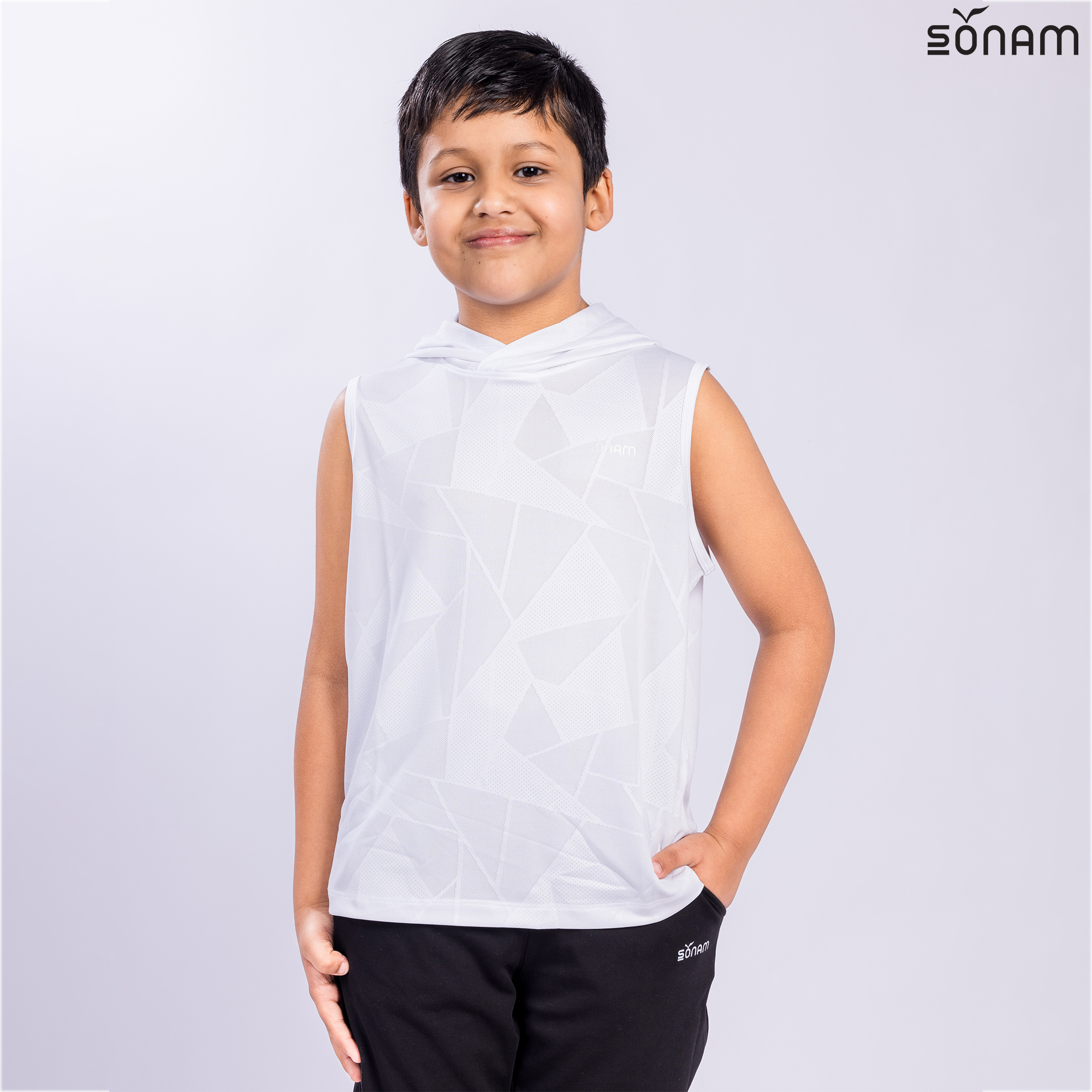 SONAM NAYAL KID'S SELF PRINT SLEEVELESS HOOD (SS2025) #2592