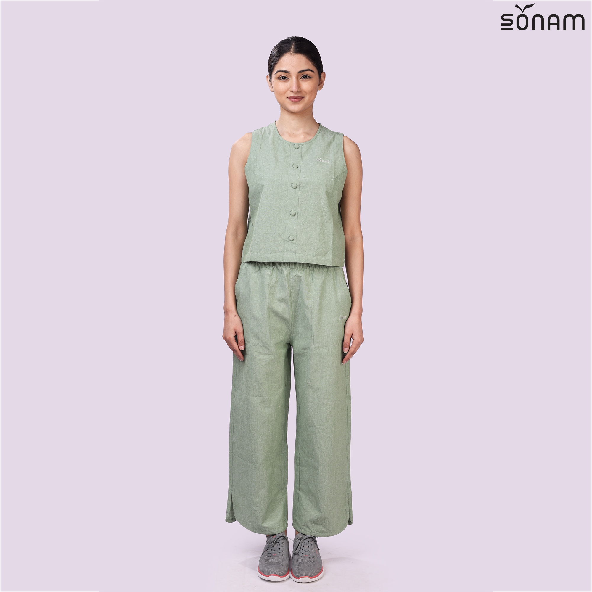 SONAM KHALYAL WOMEN'S CHAMBRAY WIDE LEG PANT (SS2025) #2574