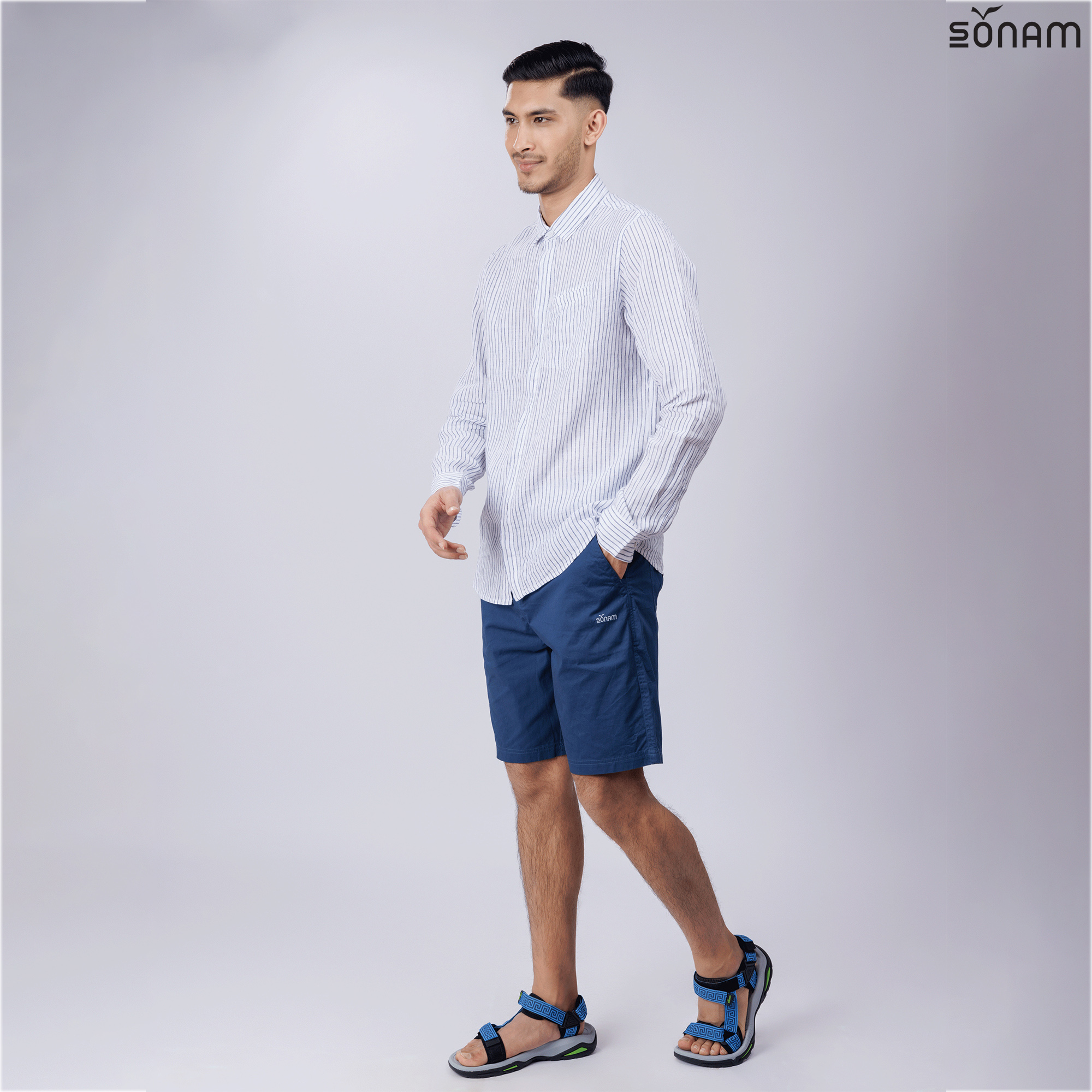 SONAM KUSANG MEN'S STRIPE DELAVE LINEN FULL SLEEVE SHIRT (SS2025) #2678