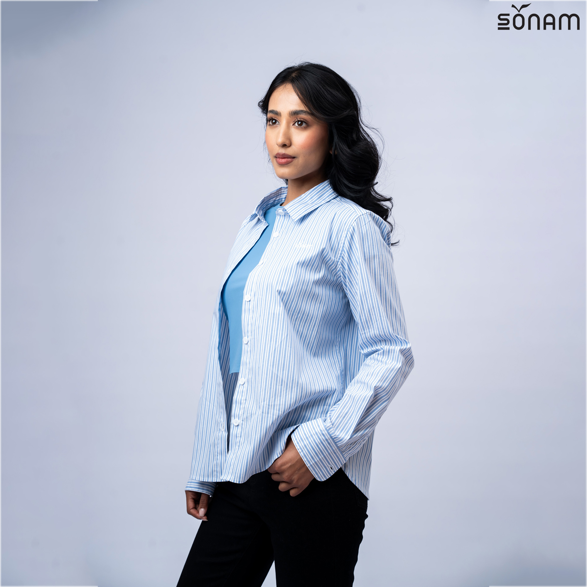 SONAM YETI WOMEN'S STRIPE COTTON FULL SLEEVE SHIRT (SS2026) #2843