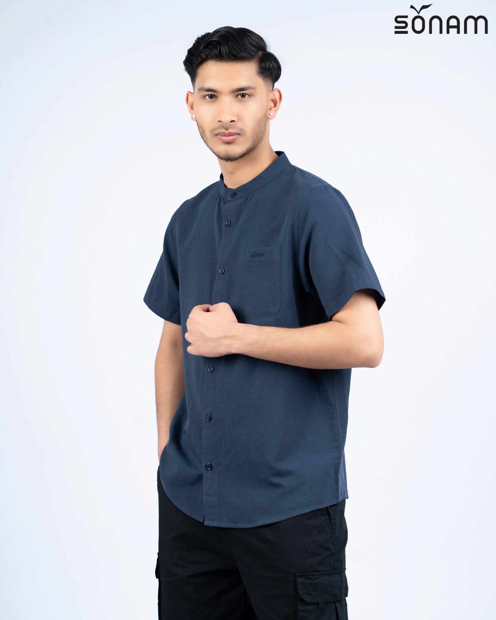 SONAM GYALWA MEN`S LINEN RAYON BLEND HALF SHIRT (SS2026) #2913 