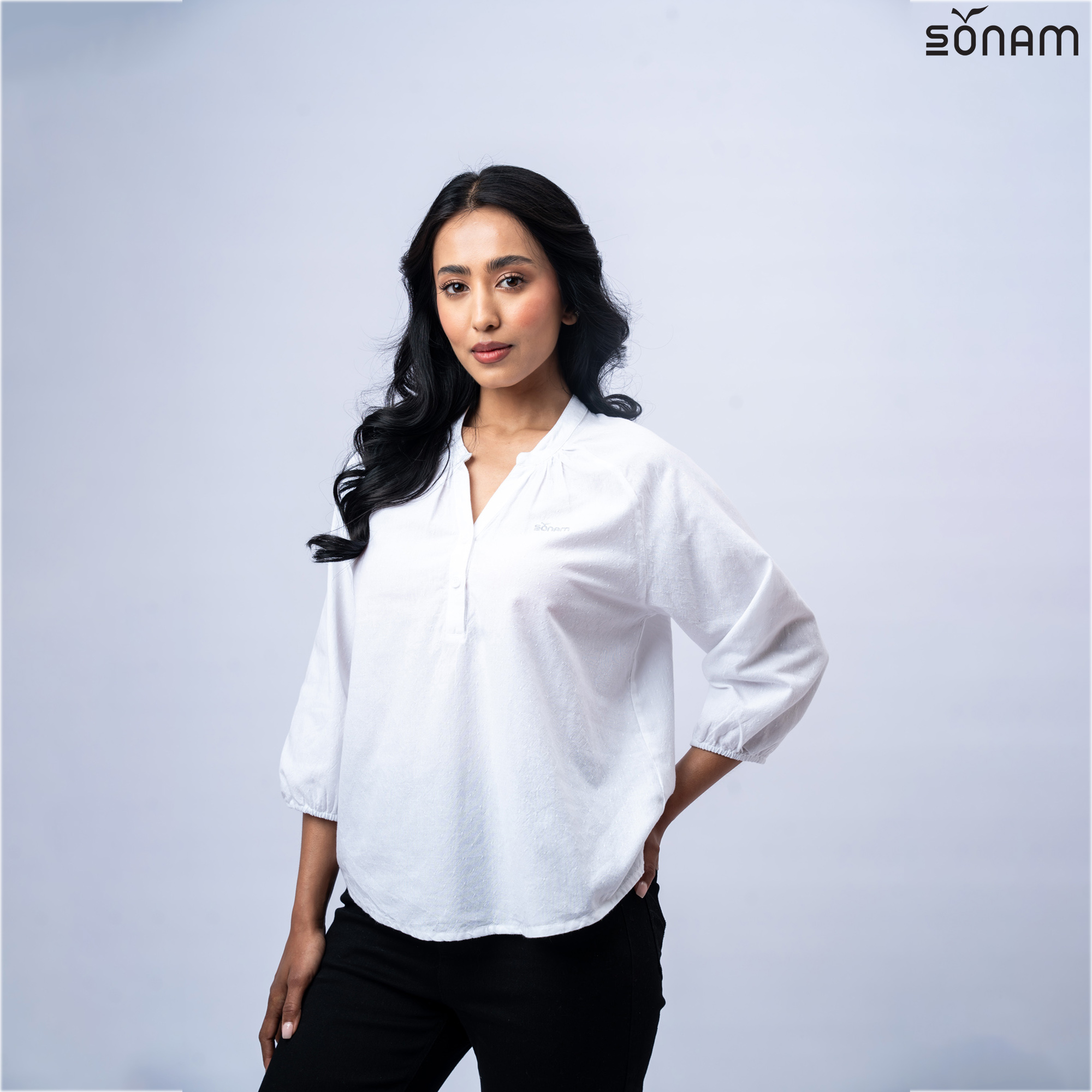 SONAM LYRA WOMEN'S DOBBY CHAMBRAY TOP (SS2026) #2888