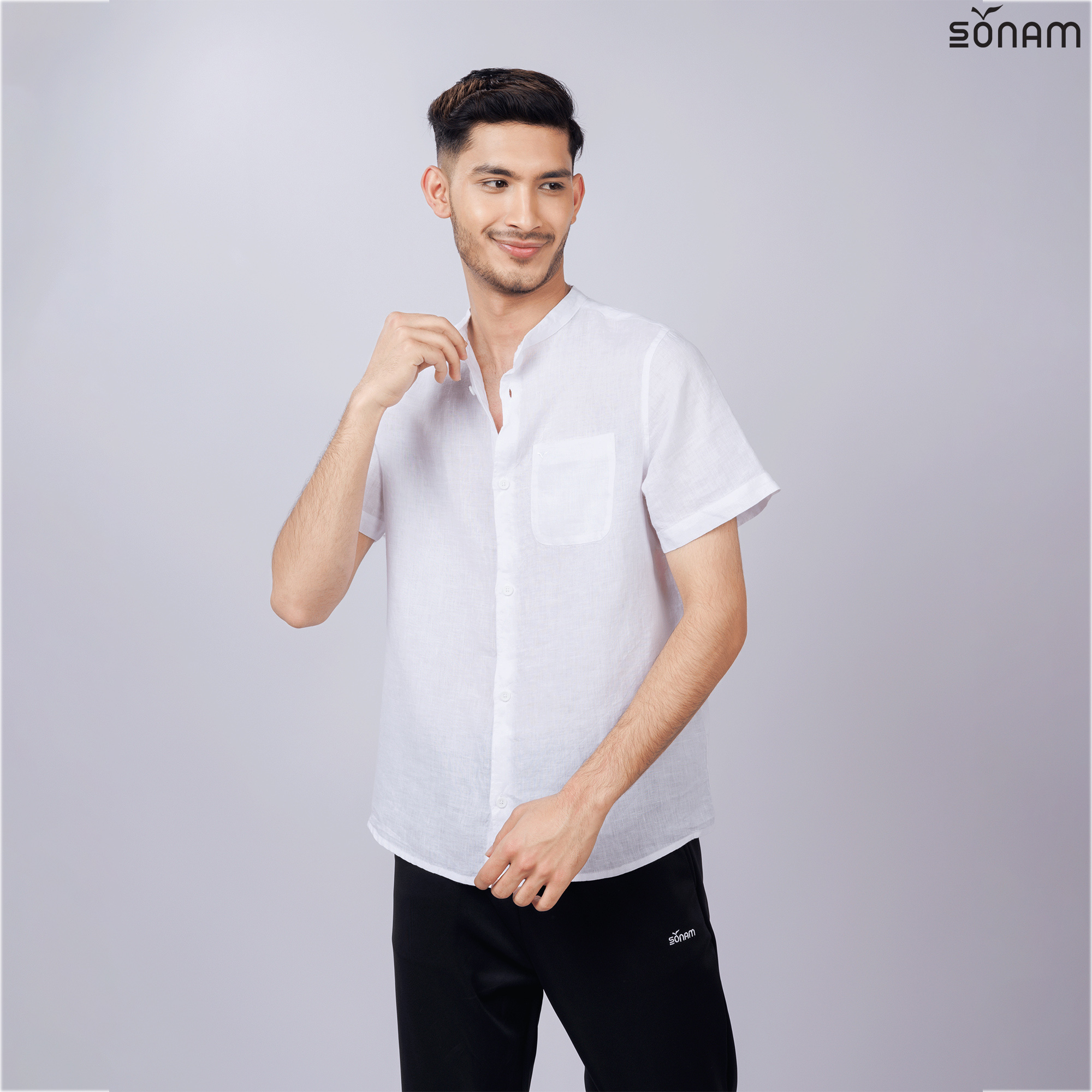 SONAM KITAR MEN'S DELAVE LINEN HALF SLEEVE SHIRT (SS2025) #2649