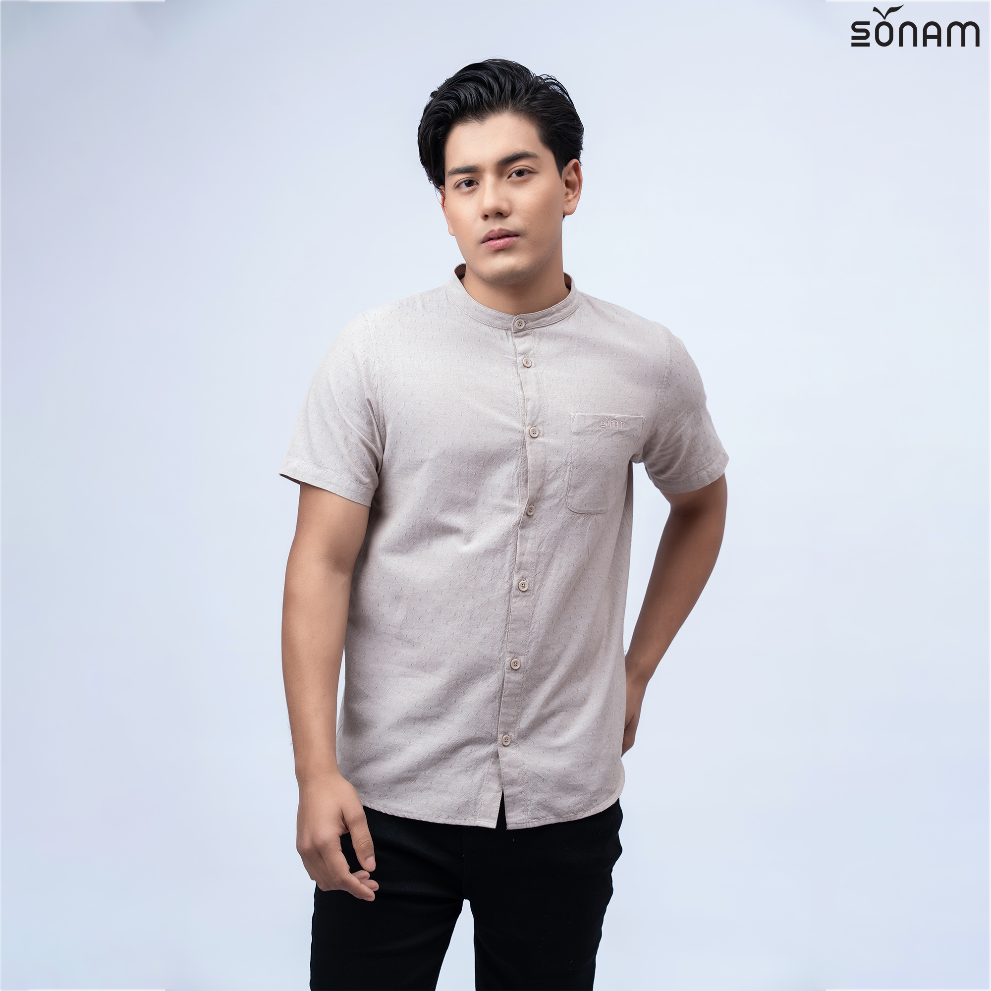 SONAM MENSA MEN'S DOBBY CHAMBRAY HALF SLEEVE MANDARIN SHIRT (SS2026) #2887