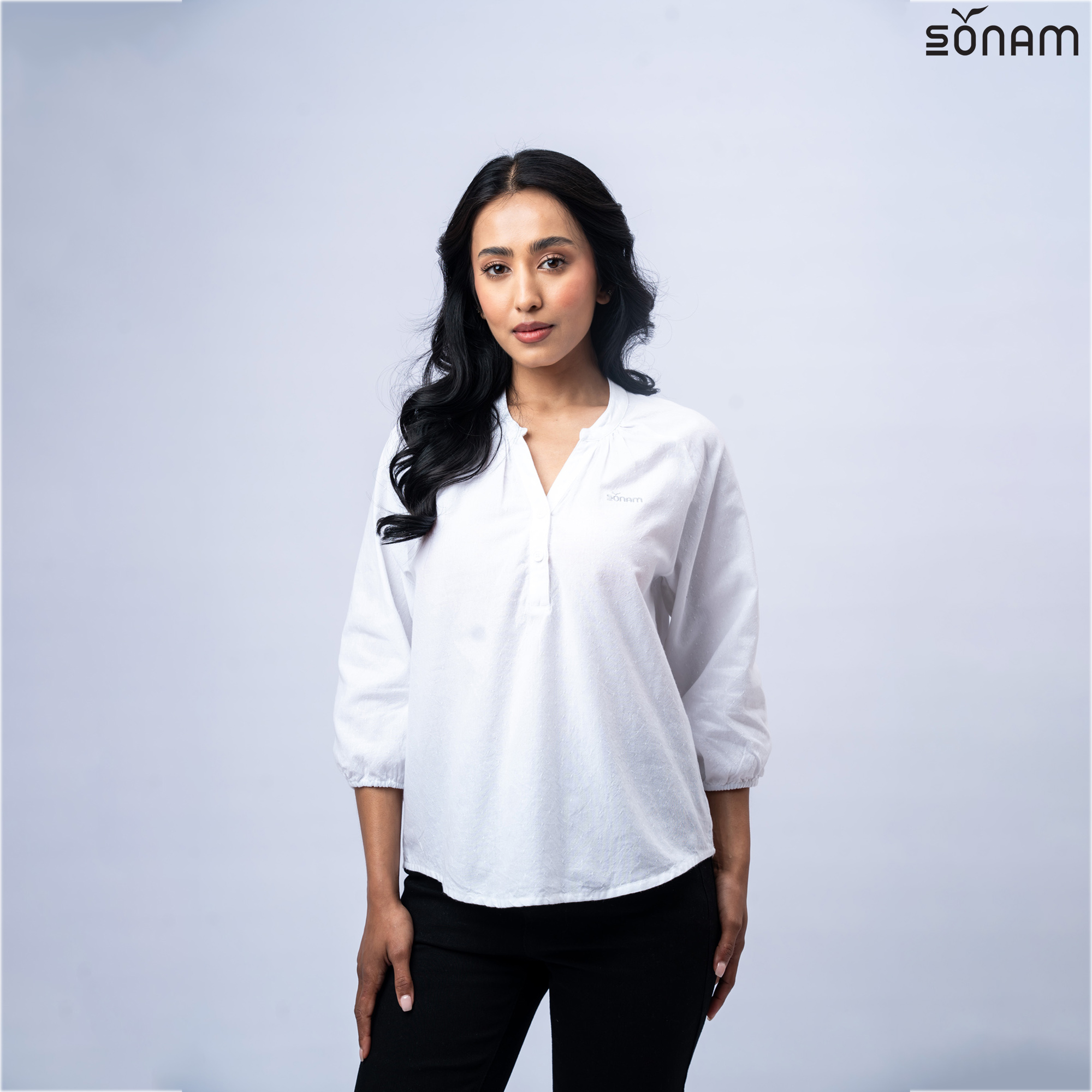 SONAM LYRA WOMEN'S DOBBY CHAMBRAY TOP (SS2026) #2888