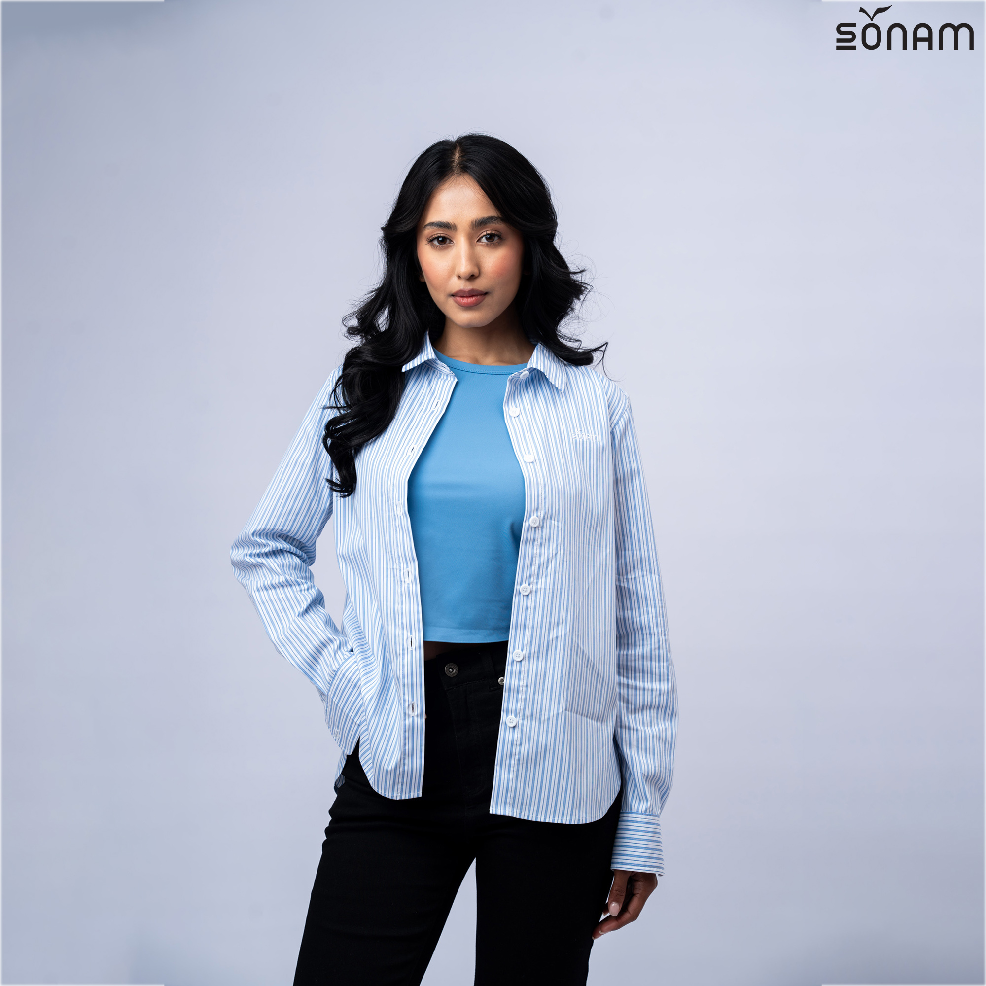 SONAM YETI WOMEN'S STRIPE COTTON FULL SLEEVE SHIRT (SS2026) #2843