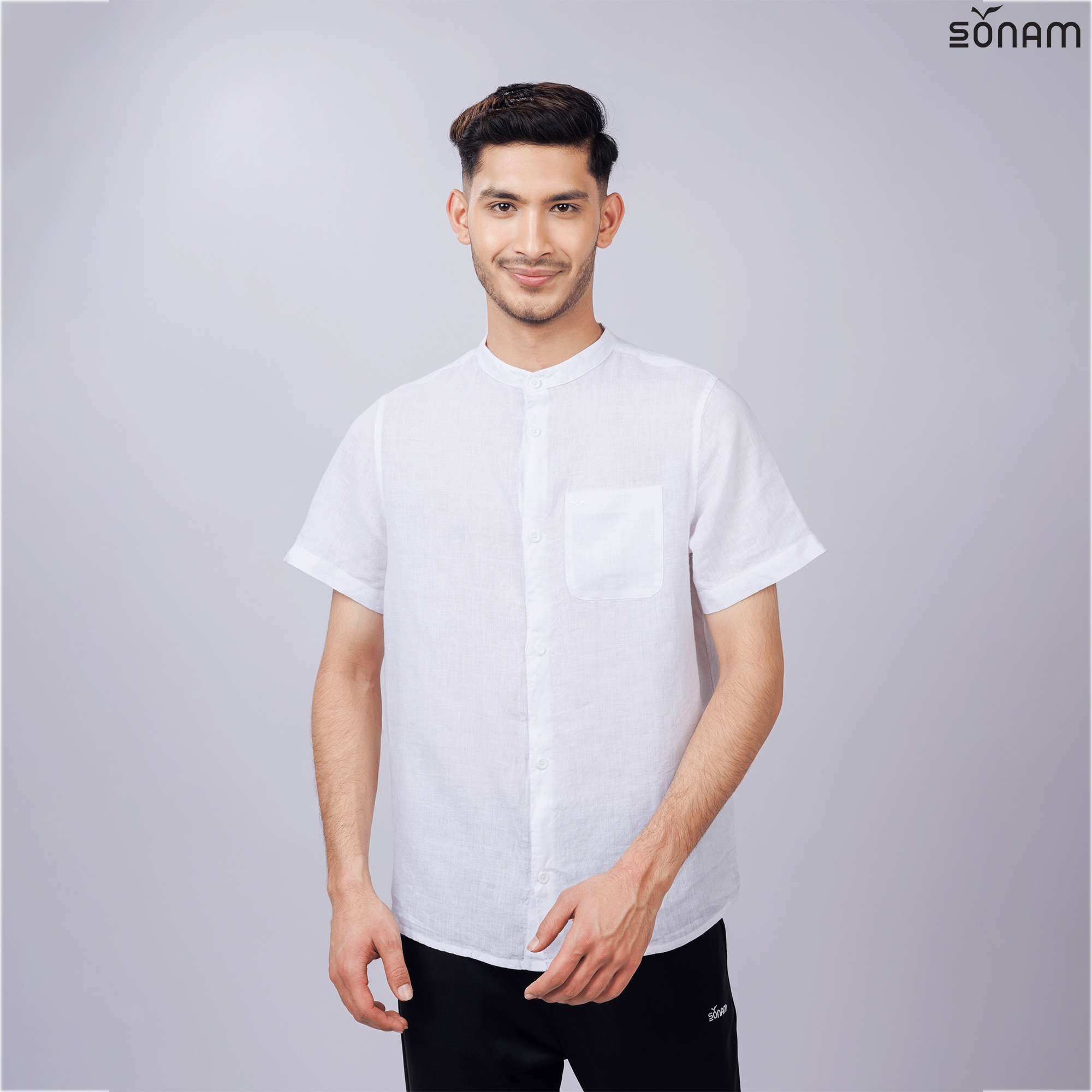 SONAM KITAR MEN'S DELAVE LINEN HALF SLEEVE SHIRT (SS2025) #2649