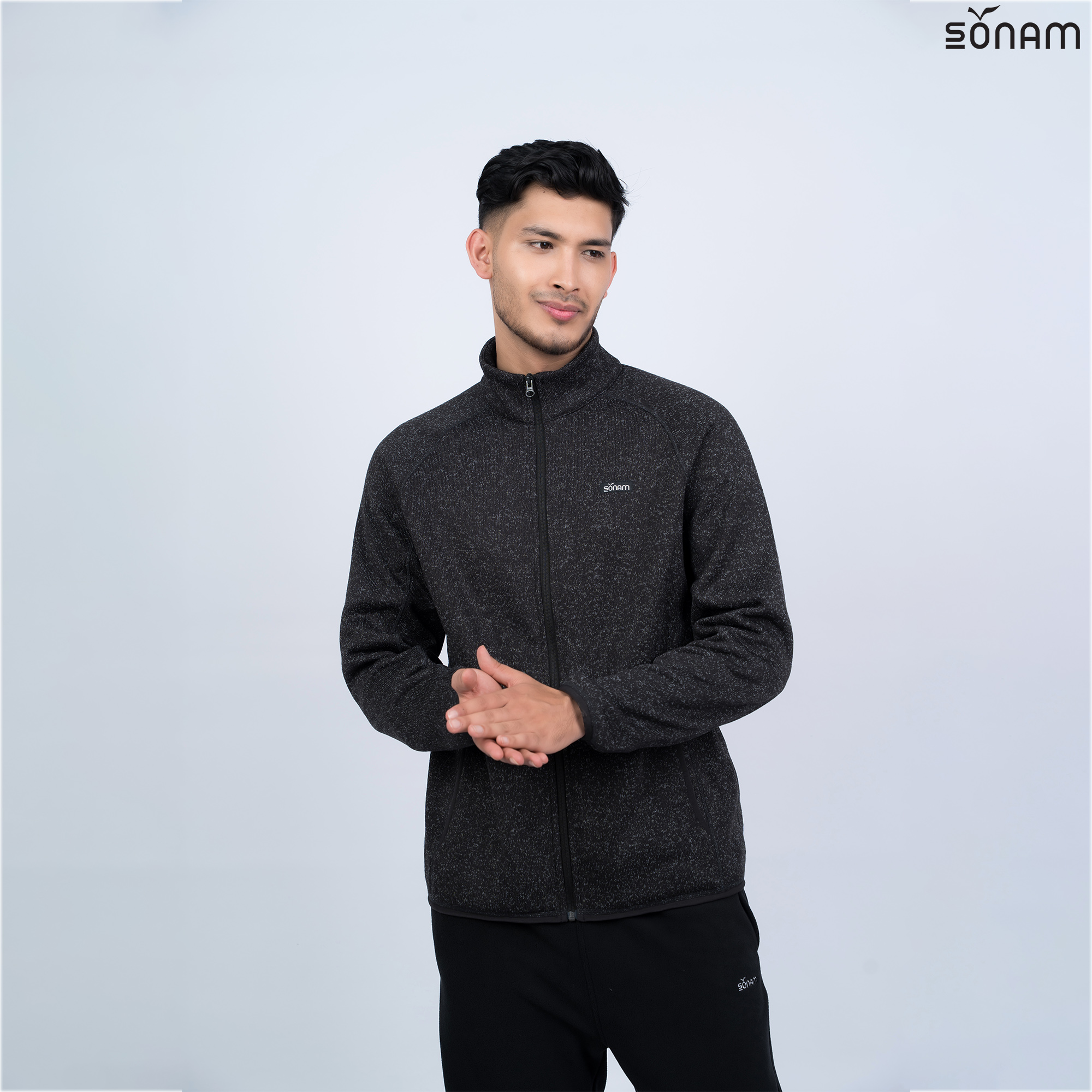 SONAM TYRO MEN'S MELANGED BRUSHED KNIT ACCENT ZIPPER JACKET (FW2026) #2964