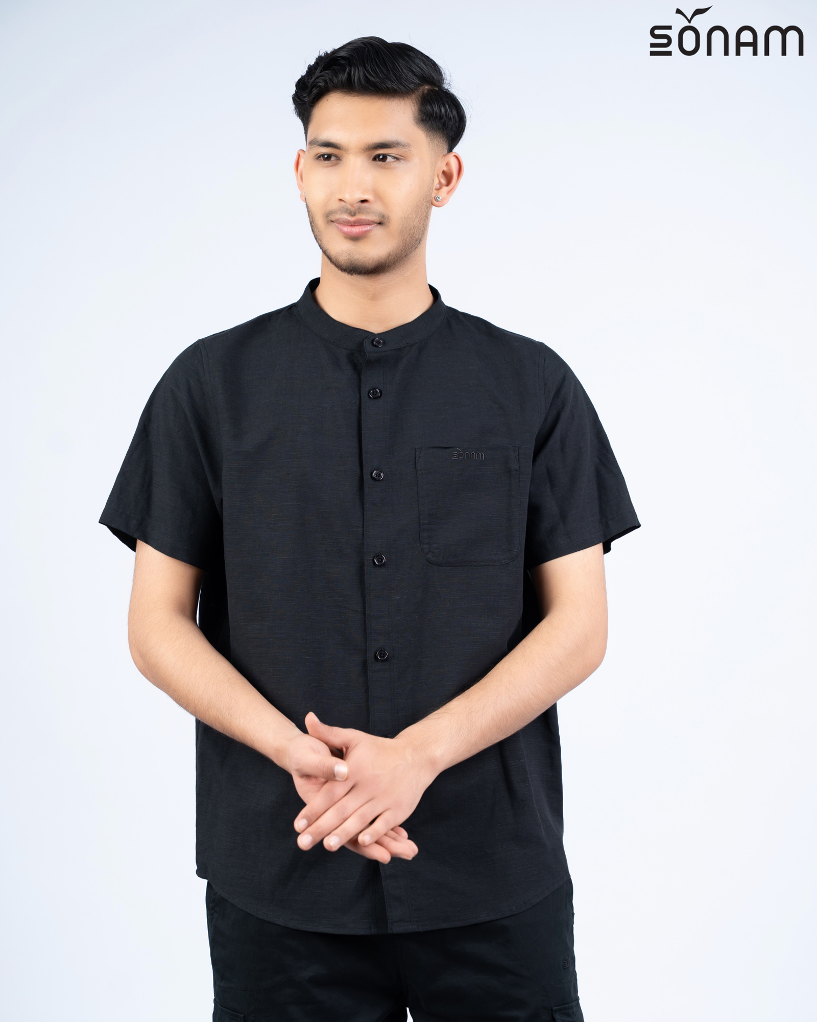 SONAM GYALWA MEN`S LINEN RAYON BLEND HALF SHIRT (SS2026) #2913 A